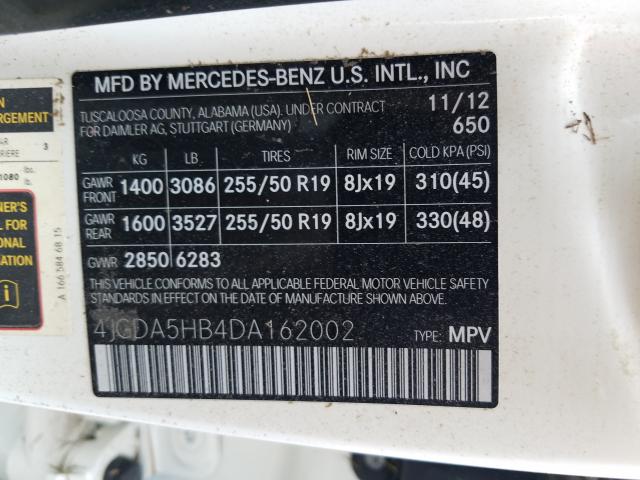 Photo 9 VIN: 4JGDA5HB4DA162002 - MERCEDES-BENZ ML 350 4MA 