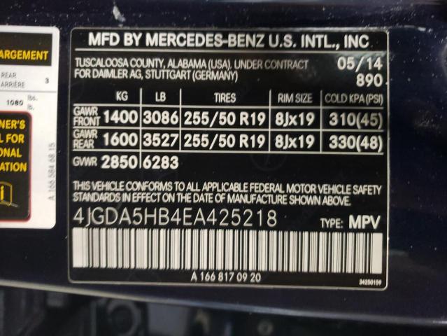 Photo 12 VIN: 4JGDA5HB4EA425218 - MERCEDES-BENZ M-CLASS 