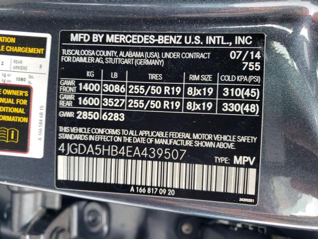 Photo 12 VIN: 4JGDA5HB4EA439507 - MERCEDES-BENZ ML 350 4MA 