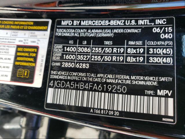 Photo 9 VIN: 4JGDA5HB4FA619250 - MERCEDES-BENZ ML 350 4MA 