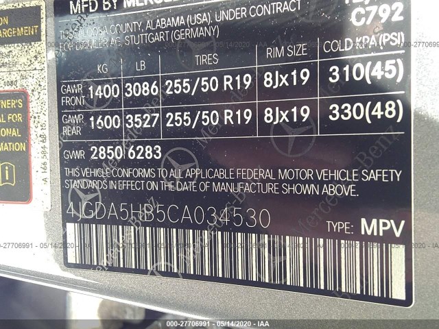 Photo 8 VIN: 4JGDA5HB5CA034530 - MERCEDES-BENZ M-CLASS 