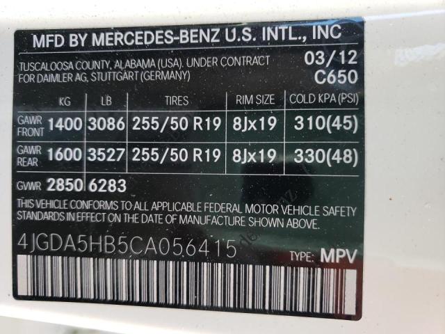 Photo 9 VIN: 4JGDA5HB5CA056415 - MERCEDES-BENZ ML 350 4MA 