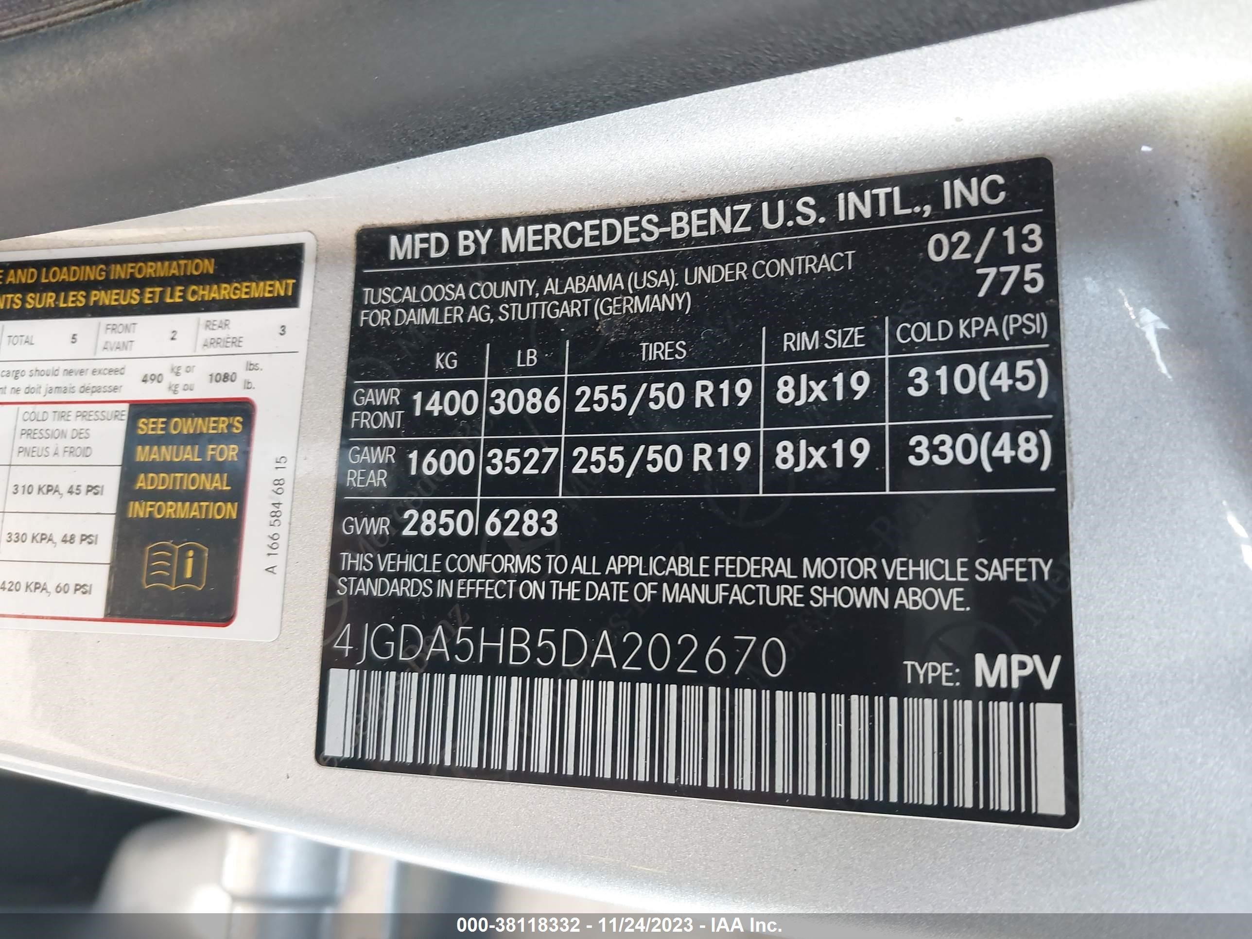 Photo 8 VIN: 4JGDA5HB5DA202670 - MERCEDES-BENZ M-KLASSE 