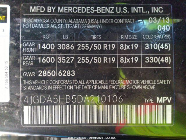 Photo 8 VIN: 4JGDA5HB5DA210106 - MERCEDES-BENZ M-CLASS 