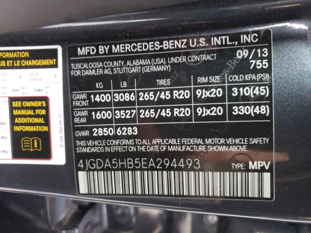 Photo 9 VIN: 4JGDA5HB5EA294493 - MERCEDES-BENZ ML 350 4MA 