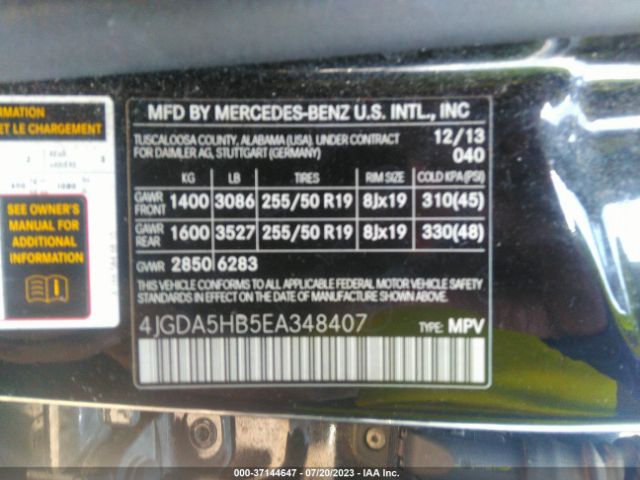 Photo 8 VIN: 4JGDA5HB5EA348407 - MERCEDES-BENZ ML 350 