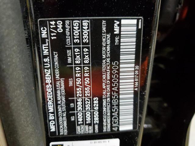 Photo 12 VIN: 4JGDA5HB5FA505905 - MERCEDES-BENZ ML 350 4MA 