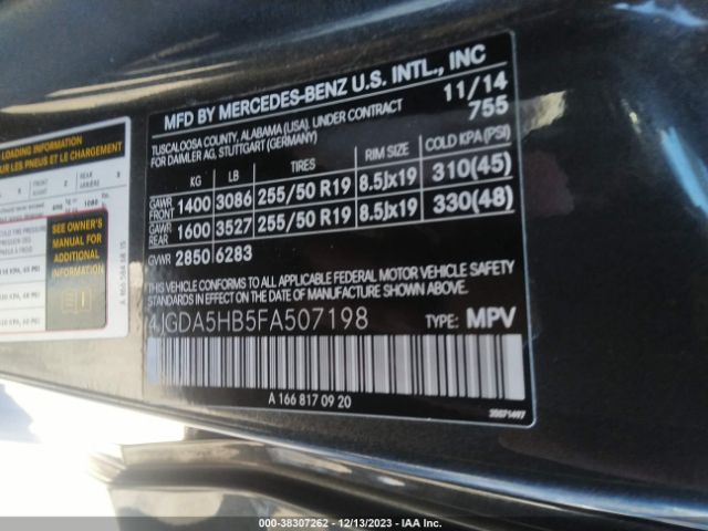 Photo 8 VIN: 4JGDA5HB5FA507198 - MERCEDES-BENZ ML 350 