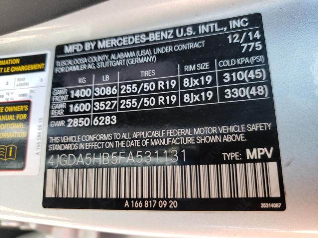 Photo 9 VIN: 4JGDA5HB5FA531131 - MERCEDES-BENZ ML 350 4MA 