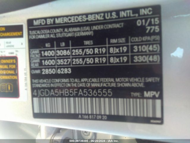 Photo 8 VIN: 4JGDA5HB5FA536555 - MERCEDES-BENZ ML-CLASS 