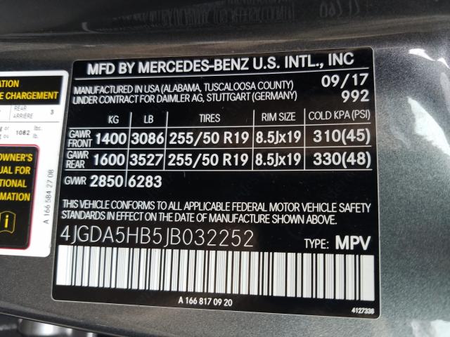 Photo 9 VIN: 4JGDA5HB5JB032252 - MERCEDES-BENZ GLE 350 4M 