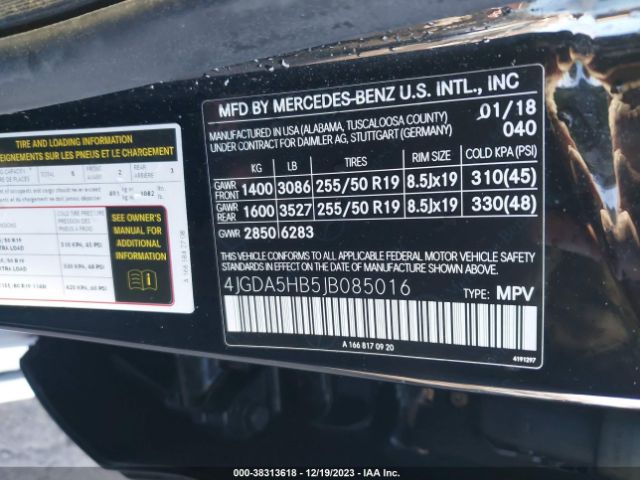 Photo 8 VIN: 4JGDA5HB5JB085016 - MERCEDES-BENZ GLE 350 