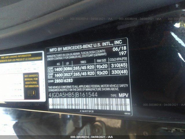 Photo 8 VIN: 4JGDA5HB5JB161544 - MERCEDES-BENZ GLE 