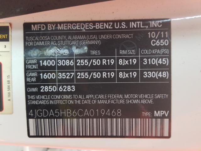 Photo 9 VIN: 4JGDA5HB6CA019468 - MERCEDES-BENZ ML 350 4MA 