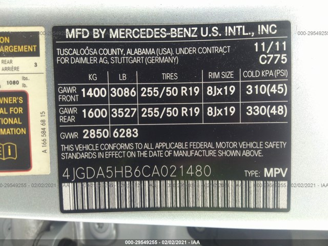 Photo 8 VIN: 4JGDA5HB6CA021480 - MERCEDES-BENZ M-CLASS 