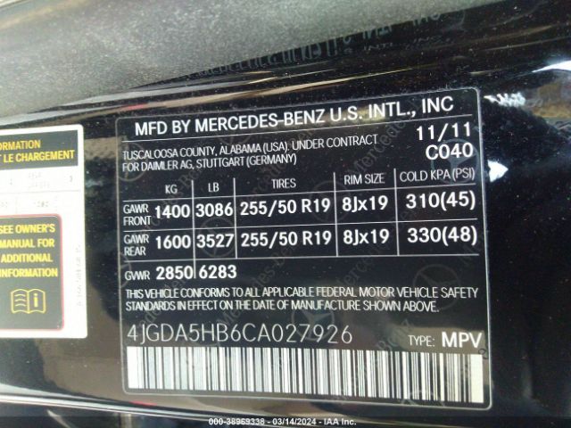 Photo 8 VIN: 4JGDA5HB6CA027926 - MERCEDES-BENZ ML 350 