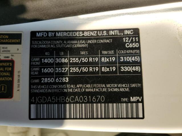 Photo 11 VIN: 4JGDA5HB6CA031670 - MERCEDES-BENZ ML 350 4MA 