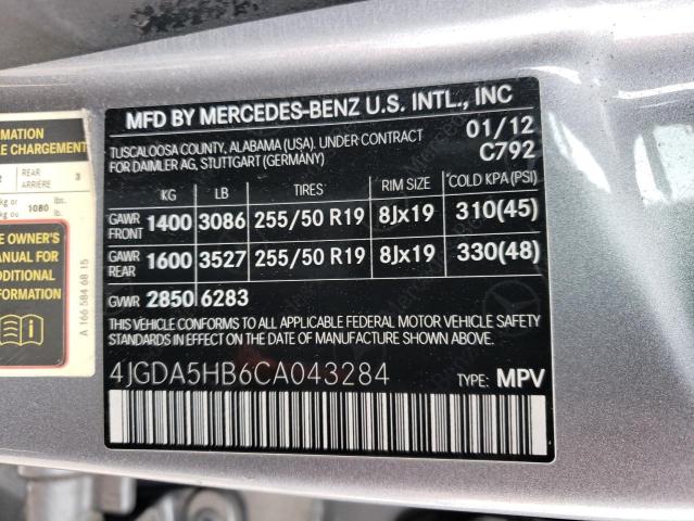 Photo 11 VIN: 4JGDA5HB6CA043284 - MERCEDES-BENZ ML 350 4MA 