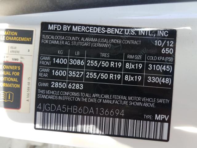 Photo 9 VIN: 4JGDA5HB6DA136694 - MERCEDES-BENZ ML 350 4MA 