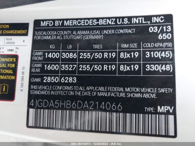 Photo 8 VIN: 4JGDA5HB6DA214066 - MERCEDES-BENZ ML 350 