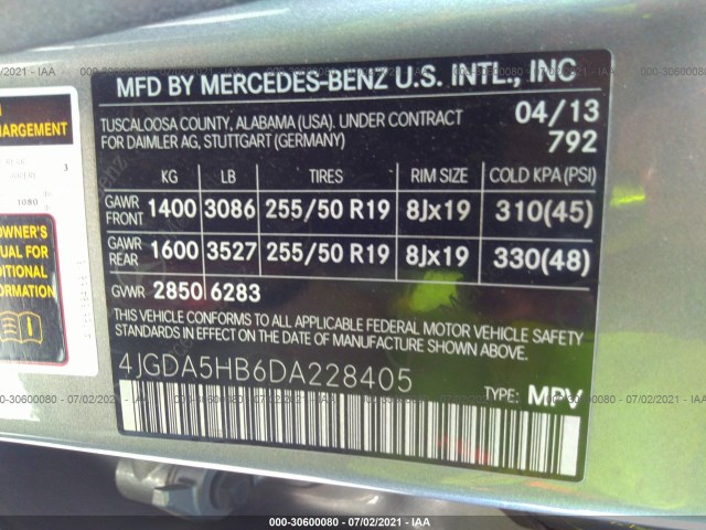 Photo 8 VIN: 4JGDA5HB6DA228405 - MERCEDES-BENZ M-CLASS 