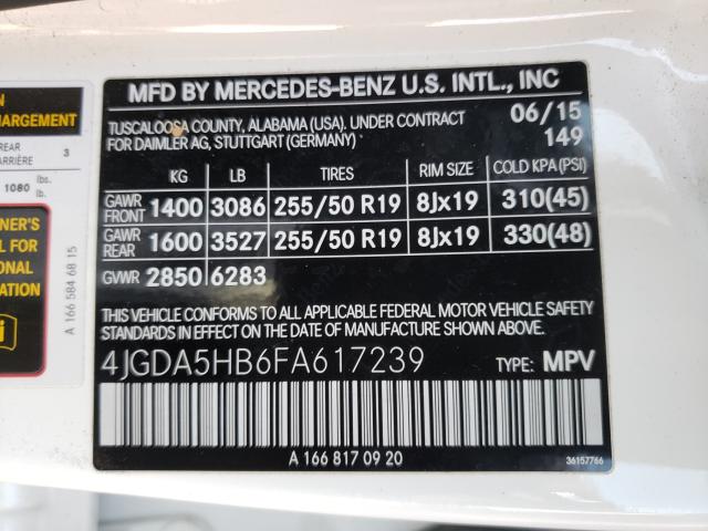 Photo 9 VIN: 4JGDA5HB6FA617239 - MERCEDES-BENZ ML-350 