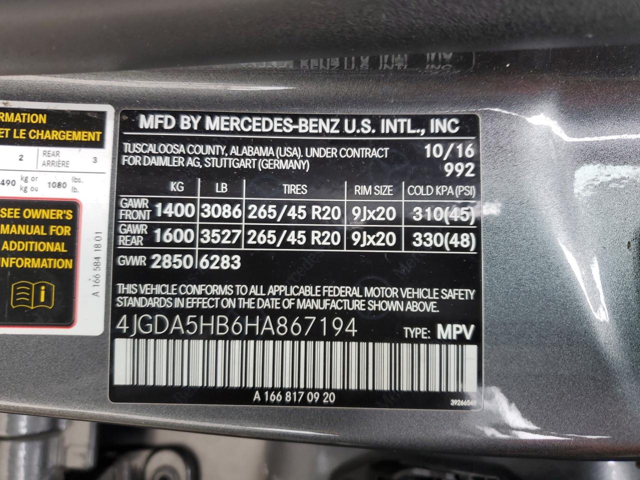 Photo 12 VIN: 4JGDA5HB6HA867194 - MERCEDES-BENZ GLE 