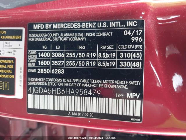 Photo 8 VIN: 4JGDA5HB6HA958479 - MERCEDES-BENZ GLE-CLASS 