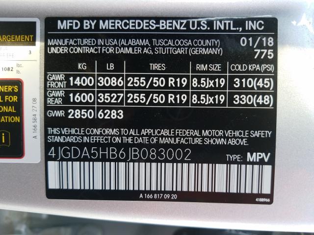 Photo 9 VIN: 4JGDA5HB6JB083002 - MERCEDES-BENZ GLE 350 