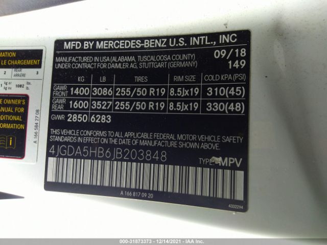 Photo 8 VIN: 4JGDA5HB6JB203848 - MERCEDES-BENZ GLE 