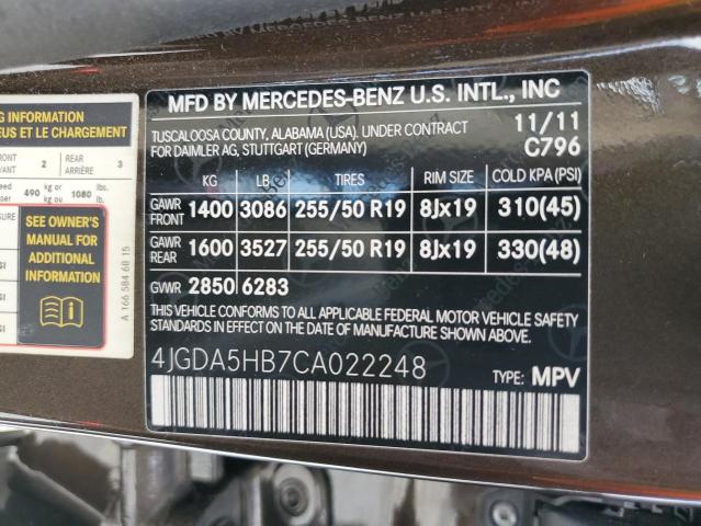 Photo 9 VIN: 4JGDA5HB7CA022248 - MERCEDES-BENZ ML 350 4MA 