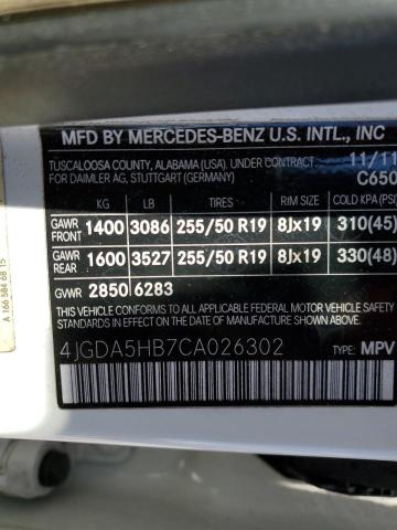 Photo 12 VIN: 4JGDA5HB7CA026302 - MERCEDES-BENZ M-CLASS 