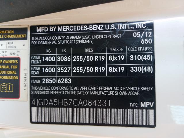 Photo 9 VIN: 4JGDA5HB7CA084331 - MERCEDES-BENZ ML 350 4MA 