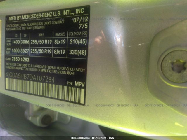 Photo 8 VIN: 4JGDA5HB7DA107284 - MERCEDES-BENZ M-CLASS 