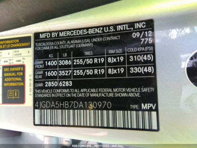 Photo 8 VIN: 4JGDA5HB7DA130970 - MERCEDES-BENZ M-CLASS 