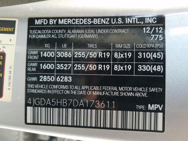 Photo 9 VIN: 4JGDA5HB7DA173611 - MERCEDES-BENZ ML 350 4MA 