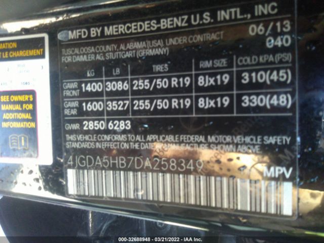 Photo 8 VIN: 4JGDA5HB7DA258349 - MERCEDES-BENZ M-CLASS 