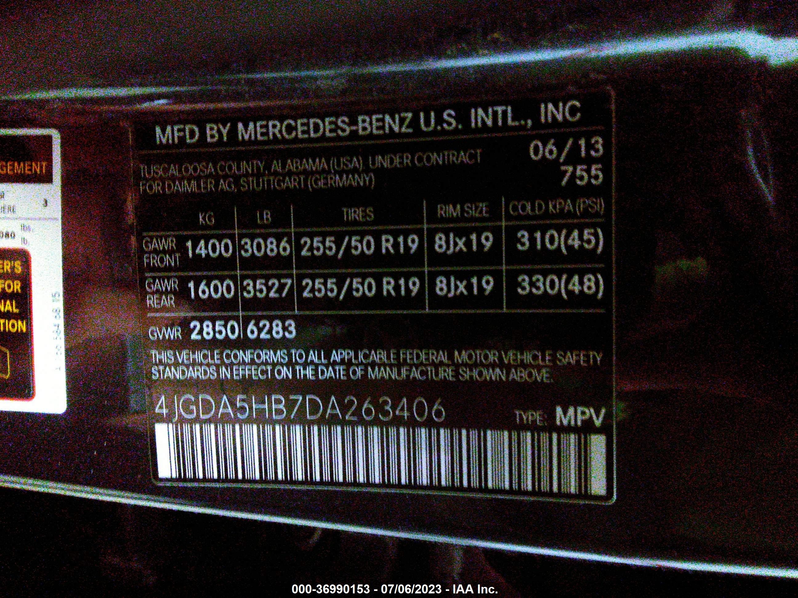 Photo 8 VIN: 4JGDA5HB7DA263406 - MERCEDES-BENZ M-KLASSE 