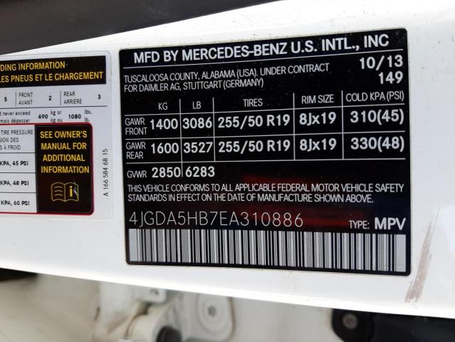 Photo 11 VIN: 4JGDA5HB7EA310886 - MERCEDES-BENZ ML 350 4MA 