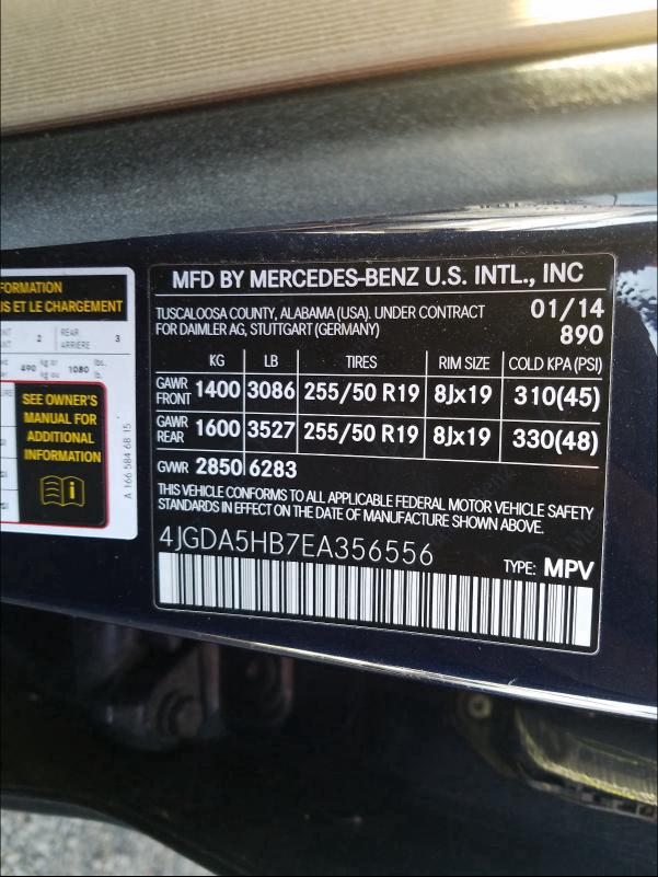 Photo 9 VIN: 4JGDA5HB7EA356556 - MERCEDES-BENZ ML 350 4MA 