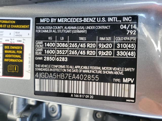 Photo 12 VIN: 4JGDA5HB7EA402855 - MERCEDES-BENZ ML 350 4MA 