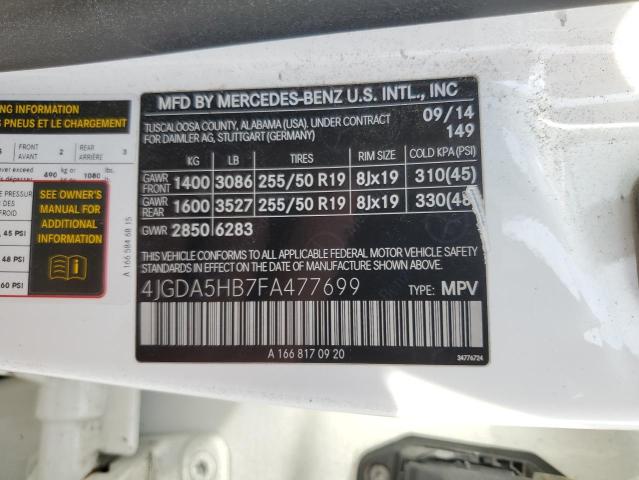 Photo 12 VIN: 4JGDA5HB7FA477699 - MERCEDES-BENZ ML 350 4MA 