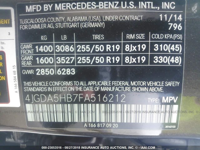 Photo 8 VIN: 4JGDA5HB7FA516212 - MERCEDES-BENZ M-CLASS 