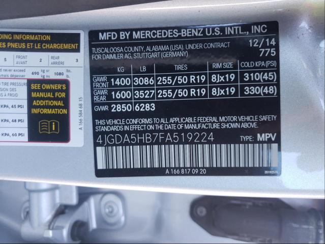 Photo 9 VIN: 4JGDA5HB7FA519224 - MERCEDES-BENZ ML 350 4MA 