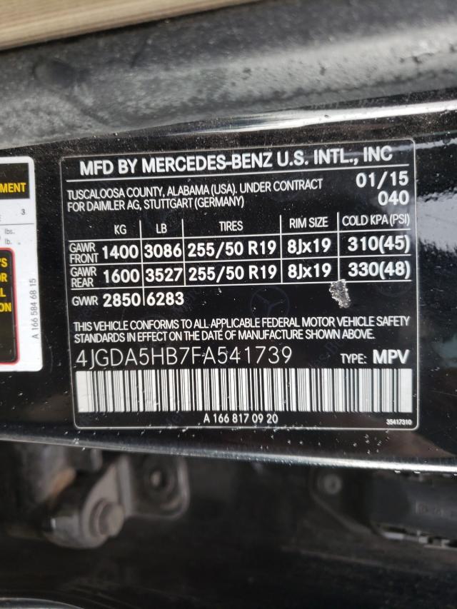 Photo 9 VIN: 4JGDA5HB7FA541739 - MERCEDES-BENZ ML 350 4MA 