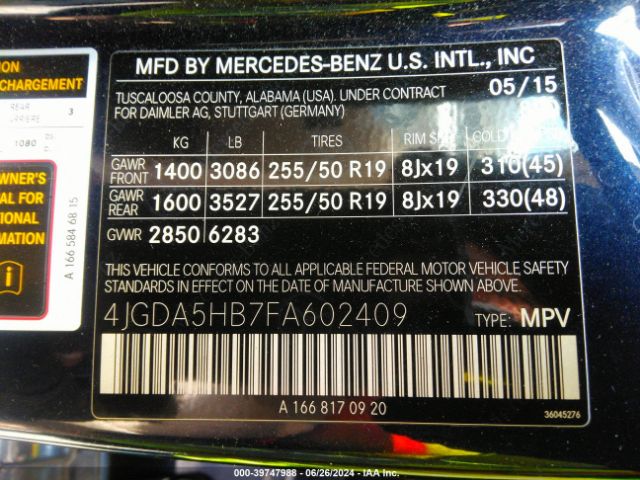 Photo 8 VIN: 4JGDA5HB7FA602409 - MERCEDES-BENZ ML-CLASS 