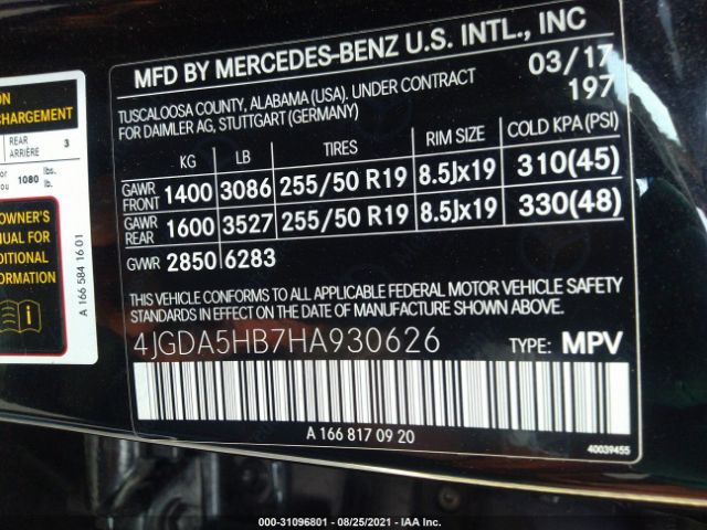 Photo 8 VIN: 4JGDA5HB7HA930626 - MERCEDES-BENZ GLE 