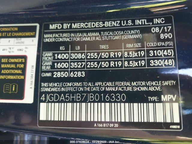 Photo 8 VIN: 4JGDA5HB7JB016330 - MERCEDES-BENZ GLE 