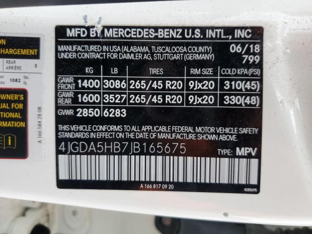 Photo 12 VIN: 4JGDA5HB7JB165675 - MERCEDES-BENZ GLE-CLASS 