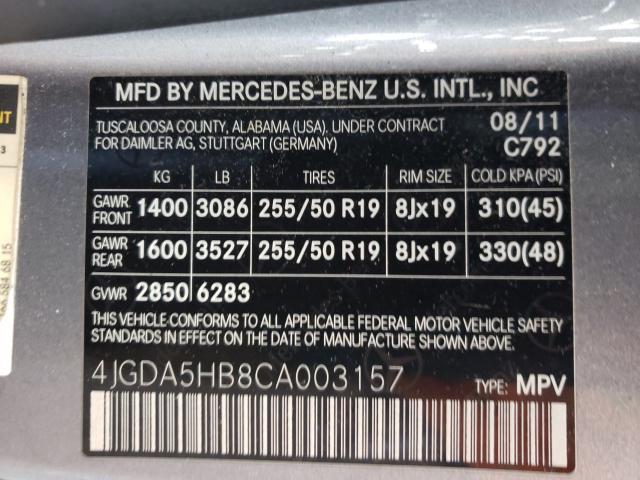 Photo 9 VIN: 4JGDA5HB8CA003157 - MERCEDES-BENZ ML 350 4MA 